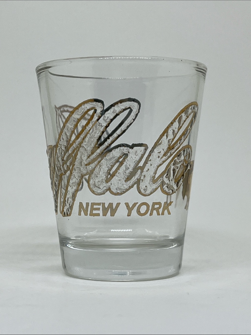 Buffalo Clear Shot Glass with Gold Script "New York"